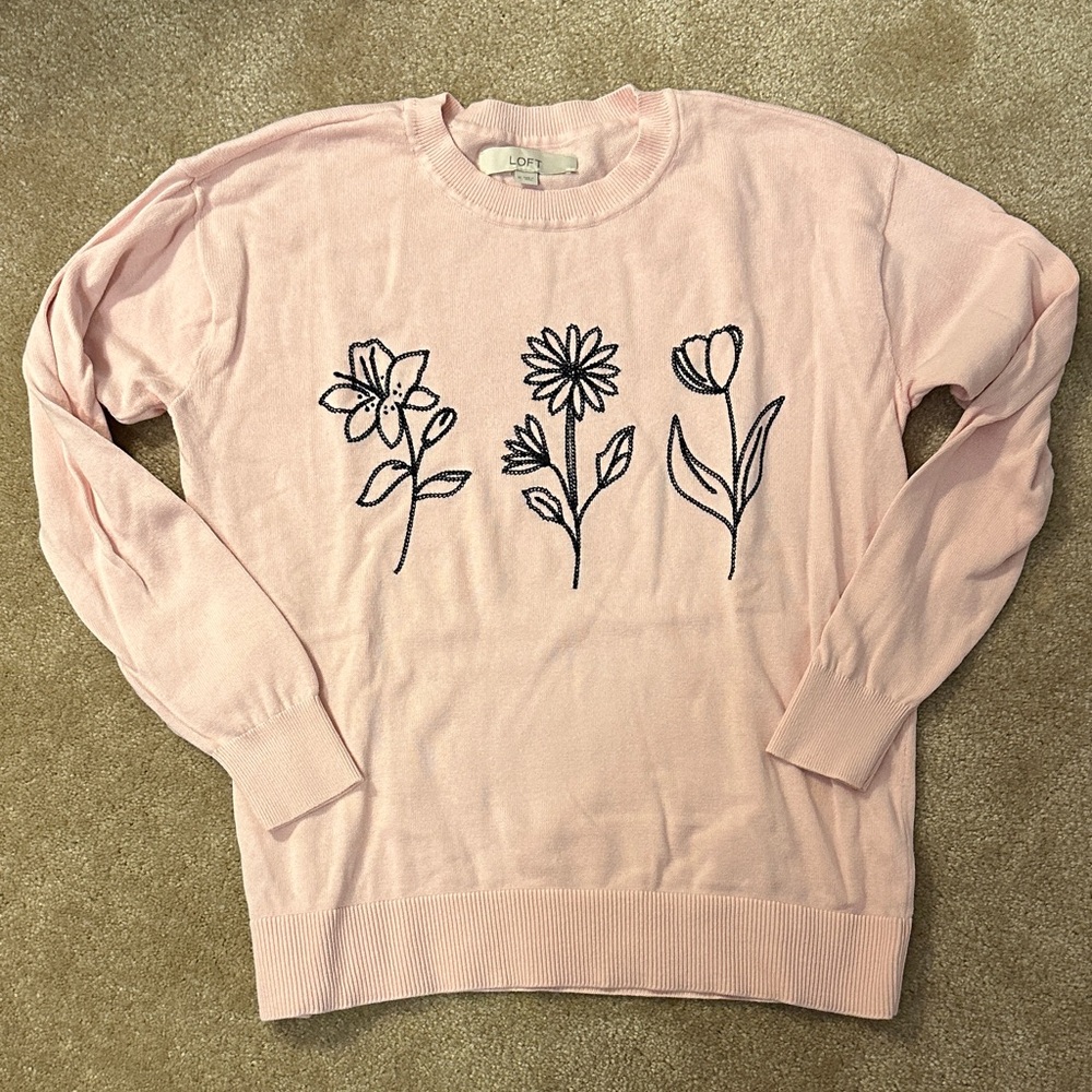 LOFT Pink Sweater with Floral Design